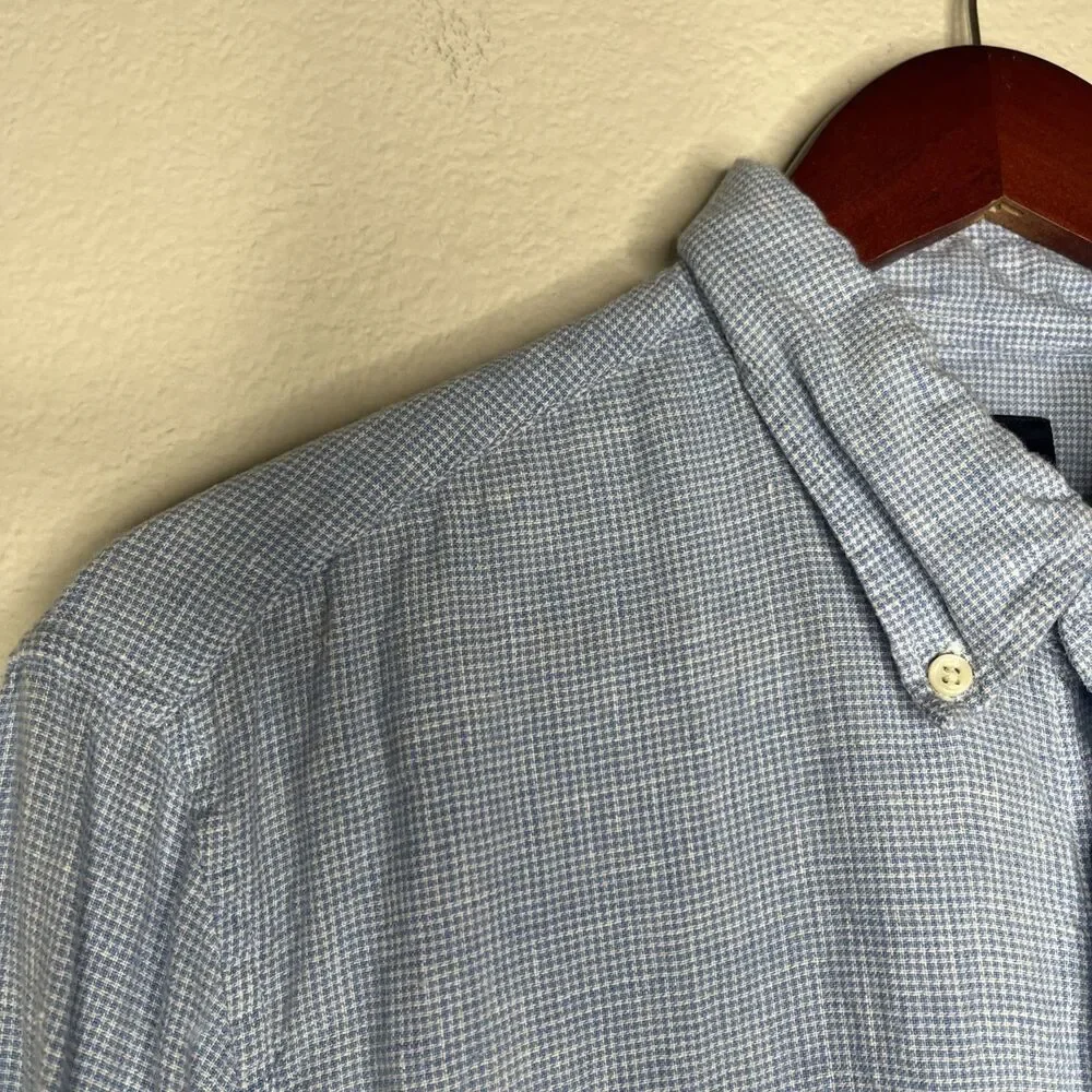J Crew Linen Cotton Gingham Long Sleeve Button Down Collar Dress Shirt SZ M